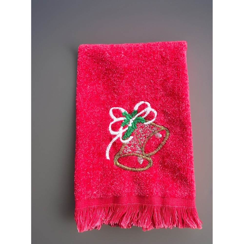 VTG Cannon Green Santa Claus Embroidered Hand Towel Set Of 3 Made In USA - Picture 4 of 11